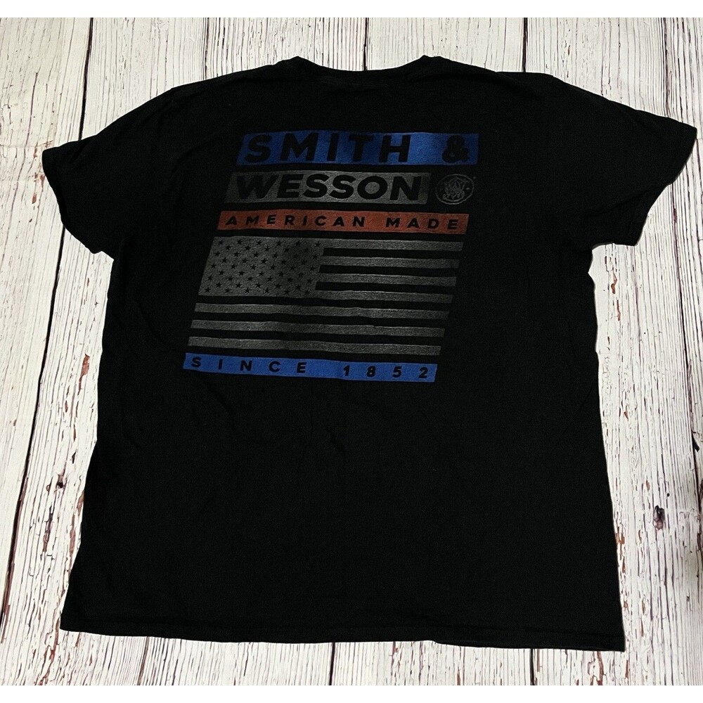 Smith And Wesson T Shirt XL Black Graphic Company Logo American Made 1852 Flag